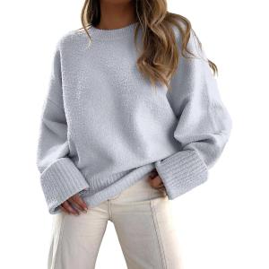 imageANRABESS Womens Oversized Crewneck Long Sleeve Fuzzy Knit Casual Chunky Warm 2025 Fall Pullover Sweaters Top Trendy OutfitsLight Blue