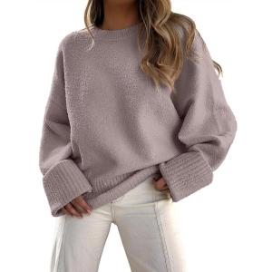 imageANRABESS Womens Oversized Crewneck Long Sleeve Fuzzy Knit Casual Chunky Warm 2025 Fall Pullover Sweaters Top Trendy OutfitsLight Purple