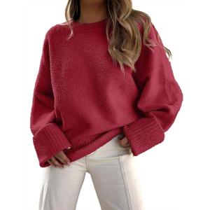 imageANRABESS Womens Oversized Crewneck Long Sleeve Fuzzy Knit Casual Chunky Warm 2025 Fall Pullover Sweaters Top Trendy OutfitsRed