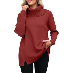 imageANRABESS Womens Oversized Sweater Turtleneck Long Sleeve Casual Knit Tunic Pullover Sweaters Tops 2025 Fall Winter OutfitsBrick Red