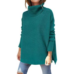 imageANRABESS Womens Oversized Turtleneck Batwing Sleeve Spilt Casual Loose Knit Tunic Pullover Sweater Tops 2025 Fall OutfitsGrass