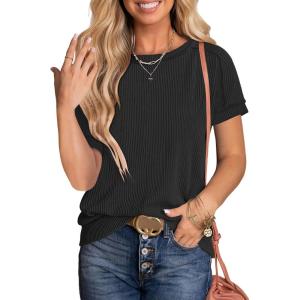 imageANRABESS Womens Short Sleeve Crewneck Shirts Ribbed Knit High Low Hem T Shirt 2025 Summer Spring Casual Tops Trendy ClothesBlack