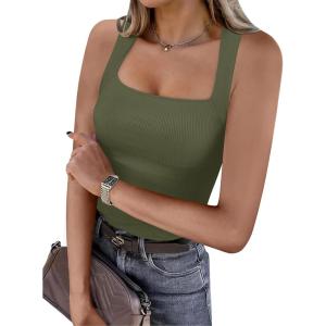 imageANRABESS Womens Square Neck Tank Top Sleeveless Workout Summer Basic Tops Knit Slim Fit 2025 Trendy Shirts Camisole ClothesArmy Green