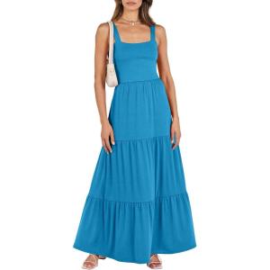 imageANRABESS Womens Summer Casual Long Maxi Beach Vacation Dresses Sleeveless Square Neck Flowy Tiered Sun Dress with PocketsBlue