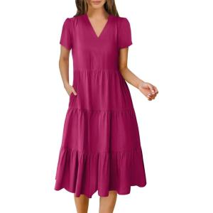 imageANRABESS Womens Summer Casual Short Sleeve V Neck Midi Dresses 2025 Spring Flowy Aline Tiered T Shirts Boho Beach DressRose