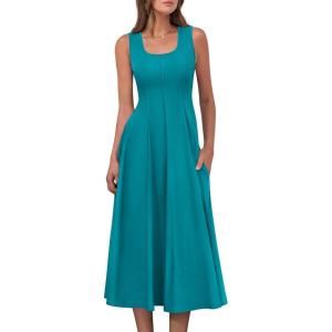 imageANRABESS Womens Summer Casual Sleeveless Midi Dresses Scoop Neck Fit ampamp Flare ALine Flowy Long Sundress Beach OutfitsLake Green