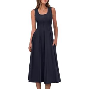imageANRABESS Womens Summer Casual Sleeveless Midi Dresses Scoop Neck Fit ampamp Flare ALine Flowy Long Sundress Beach OutfitsNavy Blue