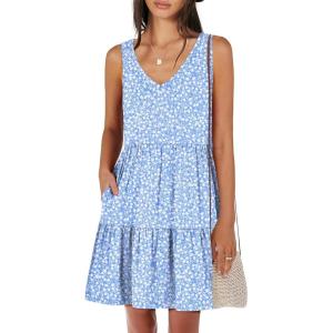 imageANRABESS Womens Summer Casual Tank Dress Sleeveless V Neck T Shirt Sundress Flowy Tiered Swing Mini Beach Vacation DressesBlue White Floral