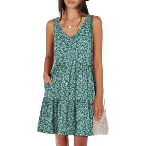 imageANRABESS Womens Summer Casual Tank Dress Sleeveless V Neck T Shirt Sundress Flowy Tiered Swing Mini Beach Vacation DressesGreen Floral