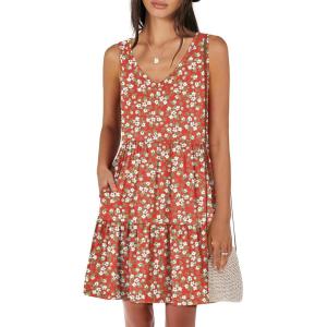 imageANRABESS Womens Summer Casual Tank Dress Sleeveless V Neck T Shirt Sundress Flowy Tiered Swing Mini Beach Vacation DressesRed Floral