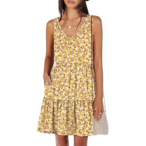 imageANRABESS Womens Summer Casual Tank Dress Sleeveless V Neck T Shirt Sundress Flowy Tiered Swing Mini Beach Vacation DressesYellow Floral