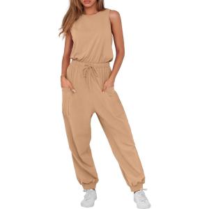 imageANRABESS Womens Summer Jumpsuits Dressy Casual One Piece Outfits Sleeveless Crewneck Rompers Jumper with Pockets 2025 TrendyApricot