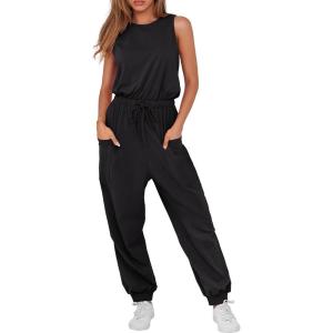 imageANRABESS Womens Summer Jumpsuits Dressy Casual One Piece Outfits Sleeveless Crewneck Rompers Jumper with Pockets 2025 TrendyBlack