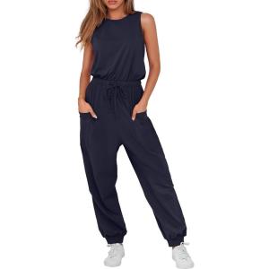 imageANRABESS Womens Summer Jumpsuits Dressy Casual One Piece Outfits Sleeveless Crewneck Rompers Jumper with Pockets 2025 TrendyNavy Blue