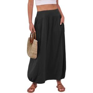 imageANRABESS Womens Summer Long Maxi Skirts 2025 Trendy Ankle Length High Waisted Boho Flowy Beach Skirt with Pockets FashionBlack