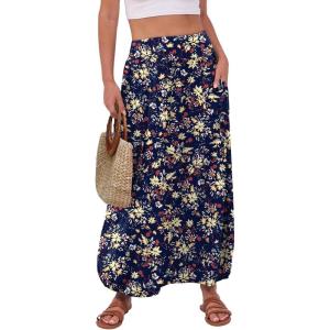 imageANRABESS Womens Summer Long Maxi Skirts 2025 Trendy Ankle Length High Waisted Boho Flowy Beach Skirt with Pockets FashionFloral Black Yellow