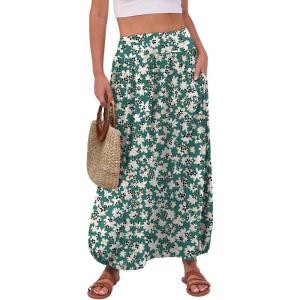 imageANRABESS Womens Summer Long Maxi Skirts 2025 Trendy Ankle Length High Waisted Boho Flowy Beach Skirt with Pockets FashionFloral Green