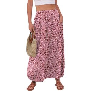 imageANRABESS Womens Summer Long Maxi Skirts 2025 Trendy Ankle Length High Waisted Boho Flowy Beach Skirt with Pockets FashionFloral Pink