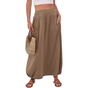 imageANRABESS Womens Summer Long Maxi Skirts 2025 Trendy Ankle Length High Waisted Boho Flowy Beach Skirt with Pockets FashionKhaki