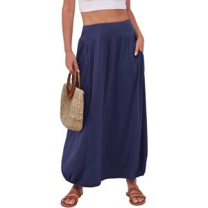 imageANRABESS Womens Summer Long Maxi Skirts 2025 Trendy Ankle Length High Waisted Boho Flowy Beach Skirt with Pockets FashionNavy Blue