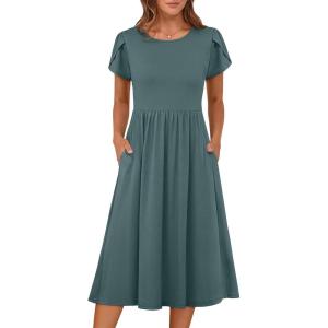 imageANRABESS Womens Summer Short Sleeve ALine Midi Dresses Casual Floral TShirt Dresses Flowy Beach Sundress with PocketsGreen