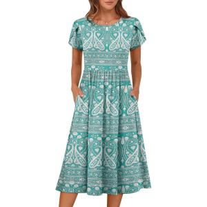 imageANRABESS Womens Summer Short Sleeve ALine Midi Dresses Casual Floral TShirt Dresses Flowy Beach Sundress with PocketsGreen Print