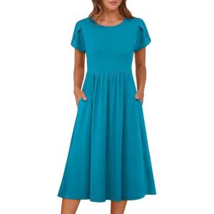 imageANRABESS Womens Summer Short Sleeve ALine Midi Dresses Casual Floral TShirt Dresses Flowy Beach Sundress with PocketsLake