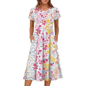 imageANRABESS Womens Summer Short Sleeve ALine Midi Dresses Casual Floral TShirt Dresses Flowy Beach Sundress with PocketsMulticolour Floral