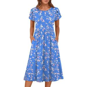 imageANRABESS Womens Summer Short Sleeve ALine Midi Dresses Casual Floral TShirt Dresses Flowy Beach Sundress with PocketsPrint White Pink Floral