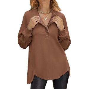 imageANRABESS Womens Sweatshirt Long Sleeve Tunic Henley Tops Loose Slit Casual Button Shirts Pullover 2025 Fall Winter OutfitsCaramel