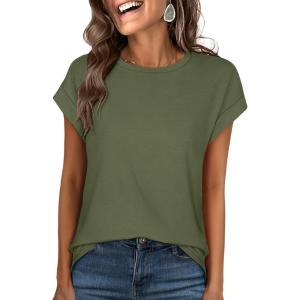imageANRABESS Womens Tops Summer Cap Sleeve Basic Tee Shirts 2025 Trendy Loose Fit Casual Dressy Business Work Tshirts ClothesArmy Green