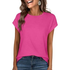 imageANRABESS Womens Tops Summer Cap Sleeve Basic Tee Shirts 2025 Trendy Loose Fit Casual Dressy Business Work Tshirts ClothesHot Pink