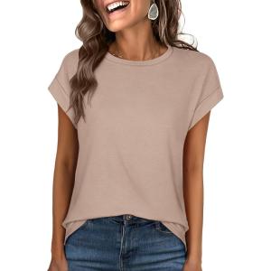 imageANRABESS Womens Tops Summer Cap Sleeve Basic Tee Shirts 2025 Trendy Loose Fit Casual Dressy Business Work Tshirts ClothesKhaki