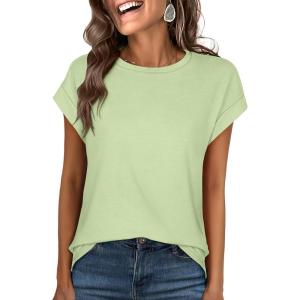 imageANRABESS Womens Tops Summer Cap Sleeve Basic Tee Shirts 2025 Trendy Loose Fit Casual Dressy Business Work Tshirts ClothesLight Green