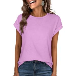 imageANRABESS Womens Tops Summer Cap Sleeve Basic Tee Shirts 2025 Trendy Loose Fit Casual Dressy Business Work Tshirts ClothesLilac