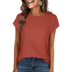 imageANRABESS Womens Tops Summer Cap Sleeve Basic Tee Shirts 2025 Trendy Loose Fit Casual Dressy Business Work Tshirts ClothesRust