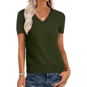 imageANRABESS Womens Wool Blend Tops Short Sleeve V Neck Soft Business Dressy Casual Pullover Sweater 2025 Trendy OutfitsArmy Green