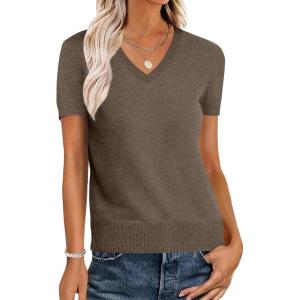 imageANRABESS Womens Wool Blend Tops Short Sleeve V Neck Soft Business Dressy Casual Pullover Sweater 2025 Trendy OutfitsBrown