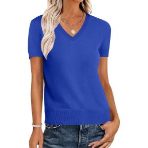 imageANRABESS Womens Wool Blend Tops Short Sleeve V Neck Soft Business Dressy Casual Pullover Sweater 2025 Trendy OutfitsRoyal Blue