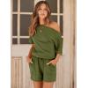 imageANRABESS Romper for Women Summer Casual Off Shoulder One Piece T Shirt Jumpsuits Vacation Beach OutfitsArmy Green