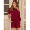 imageANRABESS Romper for Women Summer Casual Off Shoulder One Piece T Shirt Jumpsuits Vacation Beach OutfitsWine Red