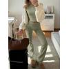 imageANRABESS Women 2 Piece Outfits Lightweight Lounge Sets Long Sleeve Cropped Top Foldover Flare Pants Pajamas Set Y2K ClothesArmy Green