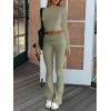 imageANRABESS Women 2 Piece Outfits Lightweight Lounge Sets Long Sleeve Cropped Top Foldover Flare Pants Pajamas Set Y2K ClothesArmy Green
