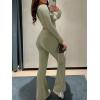 imageANRABESS Women 2 Piece Outfits Lightweight Lounge Sets Long Sleeve Cropped Top Foldover Flare Pants Pajamas Set Y2K ClothesArmy Green