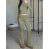 imageANRABESS Women 2 Piece Outfits Lightweight Lounge Sets Long Sleeve Cropped Top Foldover Flare Pants Pajamas Set Y2K ClothesArmy Green