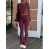 imageANRABESS Women 2 Piece Outfits Lightweight Lounge Sets Long Sleeve Cropped Top Foldover Flare Pants Pajamas Set Y2K ClothesBurgundy