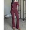 imageANRABESS Women 2 Piece Outfits Lightweight Lounge Sets Long Sleeve Cropped Top Foldover Flare Pants Pajamas Set Y2K ClothesBurgundy
