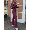 imageANRABESS Women 2 Piece Outfits Lightweight Lounge Sets Long Sleeve Cropped Top Foldover Flare Pants Pajamas Set Y2K ClothesBurgundy