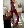 imageANRABESS Women 2 Piece Outfits Lightweight Lounge Sets Long Sleeve Cropped Top Foldover Flare Pants Pajamas Set Y2K ClothesBurgundy