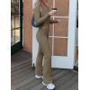 imageANRABESS Women 2 Piece Outfits Lightweight Lounge Sets Long Sleeve Cropped Top Foldover Flare Pants Pajamas Set Y2K ClothesCoffee